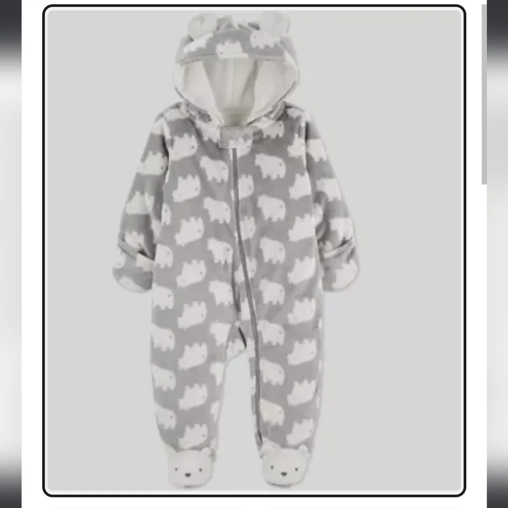 Carter 9M Gray Baby Bear Hooded Onesie